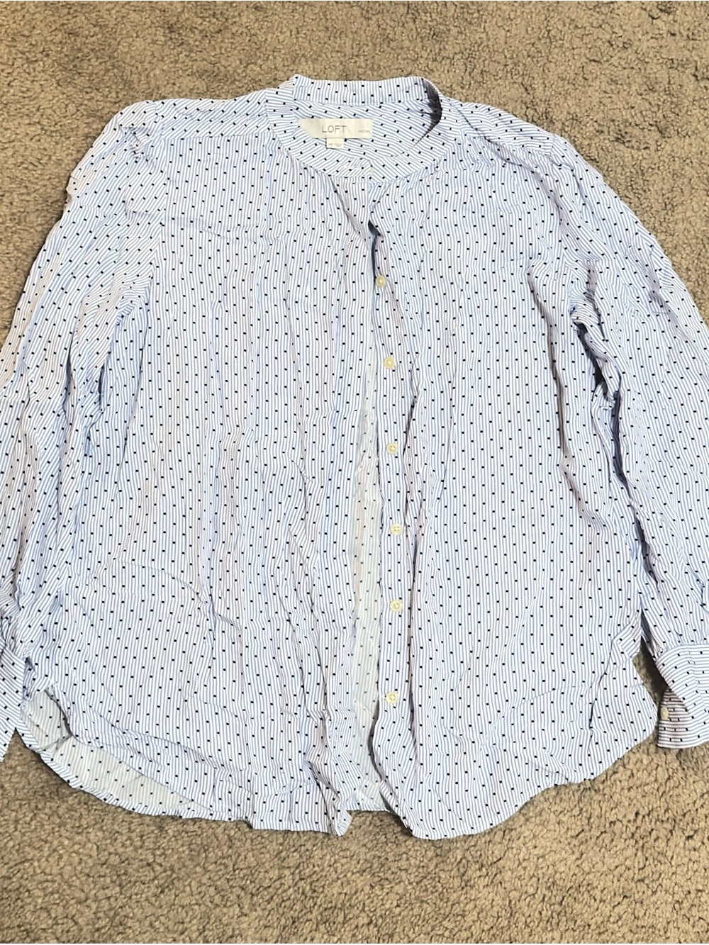 LOFT White Button-Up Shirt with Navy Blue Pinstripes & Polka Dots SIZE M Petite